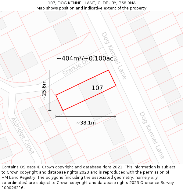 107, DOG KENNEL LANE, OLDBURY, B68 9NA: Plot and title map