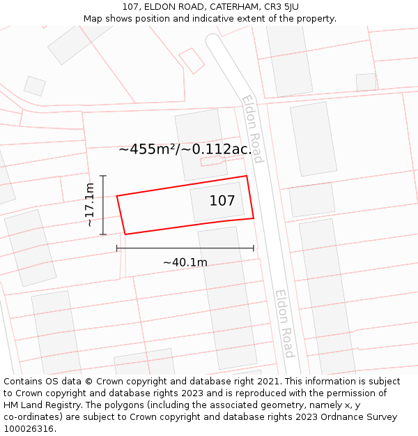 107, ELDON ROAD, CATERHAM, CR3 5JU: Plot and title map