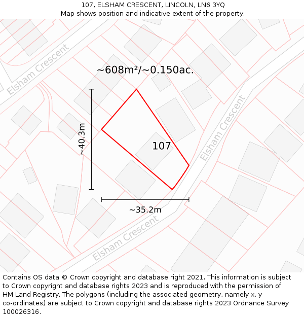 107, ELSHAM CRESCENT, LINCOLN, LN6 3YQ: Plot and title map