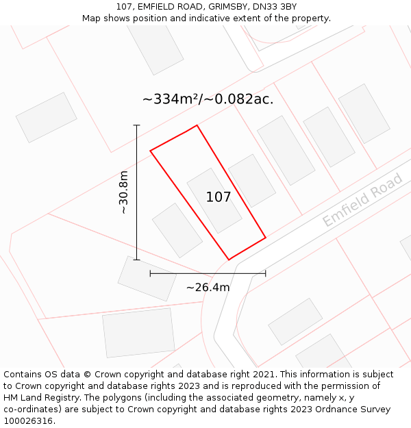 107, EMFIELD ROAD, GRIMSBY, DN33 3BY: Plot and title map
