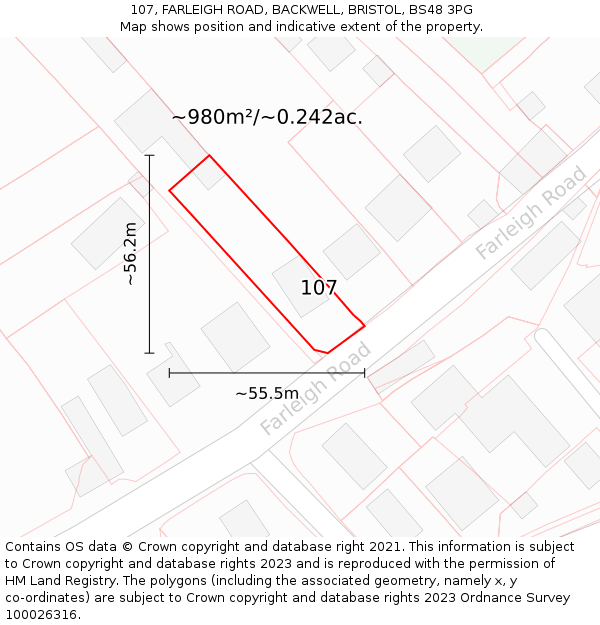 107, FARLEIGH ROAD, BACKWELL, BRISTOL, BS48 3PG: Plot and title map