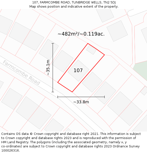 107, FARMCOMBE ROAD, TUNBRIDGE WELLS, TN2 5DJ: Plot and title map