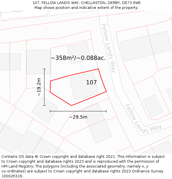 107, FELLOW LANDS WAY, CHELLASTON, DERBY, DE73 6WE: Plot and title map