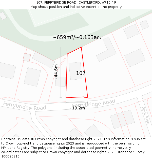 107, FERRYBRIDGE ROAD, CASTLEFORD, WF10 4JR: Plot and title map