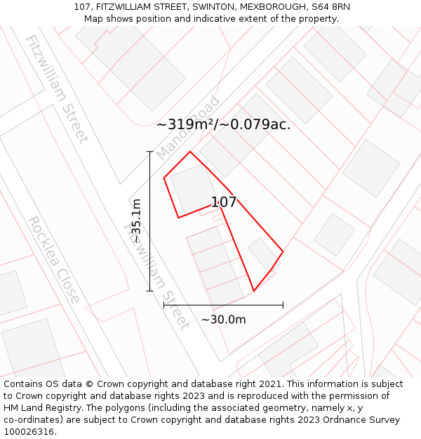 107, FITZWILLIAM STREET, SWINTON, MEXBOROUGH, S64 8RN: Plot and title map