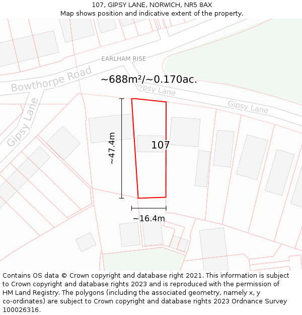 107, GIPSY LANE, NORWICH, NR5 8AX: Plot and title map
