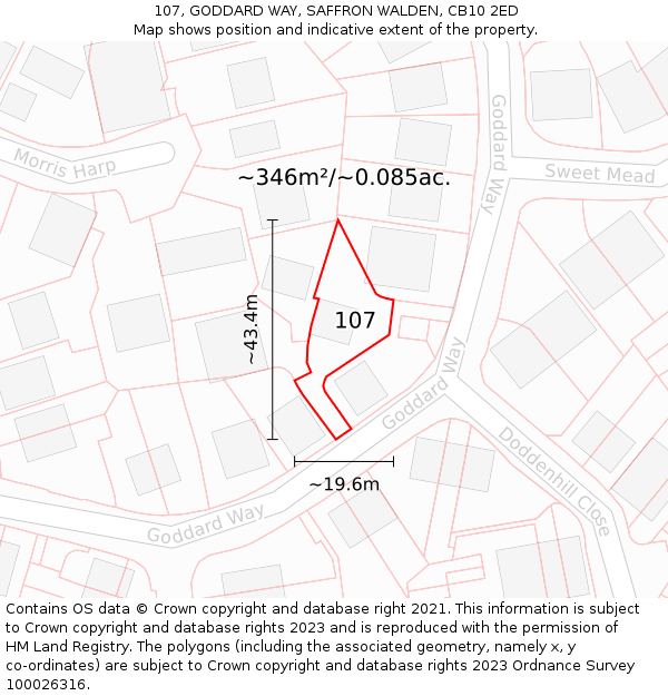 107, GODDARD WAY, SAFFRON WALDEN, CB10 2ED: Plot and title map