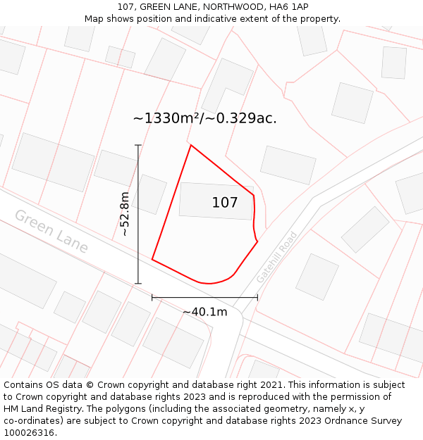 107, GREEN LANE, NORTHWOOD, HA6 1AP: Plot and title map