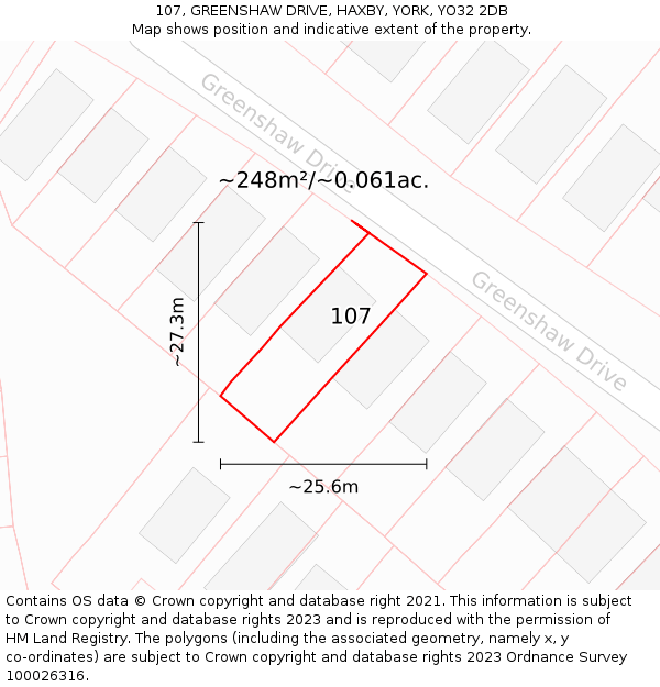 107, GREENSHAW DRIVE, HAXBY, YORK, YO32 2DB: Plot and title map