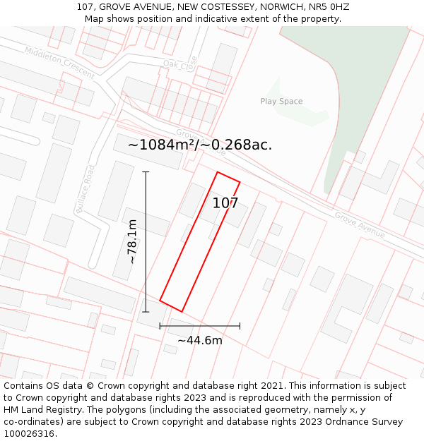 107, GROVE AVENUE, NEW COSTESSEY, NORWICH, NR5 0HZ: Plot and title map