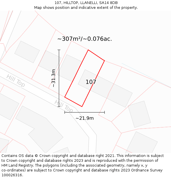 107, HILLTOP, LLANELLI, SA14 8DB: Plot and title map