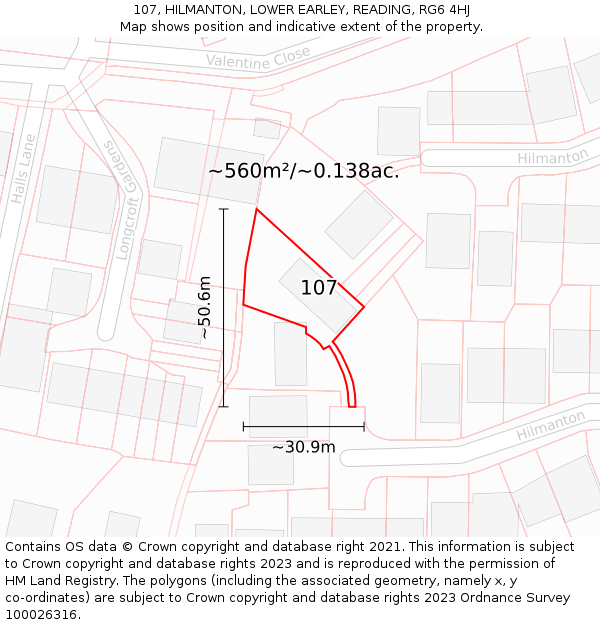 107, HILMANTON, LOWER EARLEY, READING, RG6 4HJ: Plot and title map