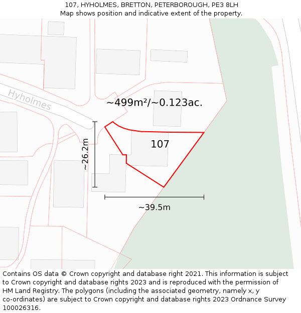 107, HYHOLMES, BRETTON, PETERBOROUGH, PE3 8LH: Plot and title map