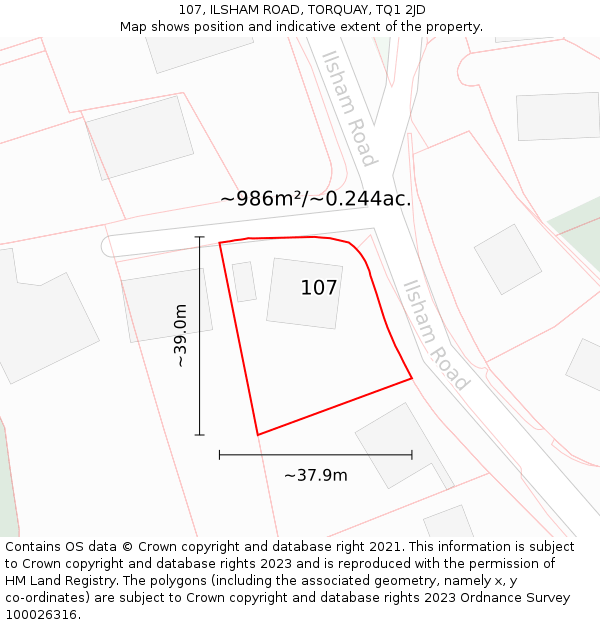 107, ILSHAM ROAD, TORQUAY, TQ1 2JD: Plot and title map