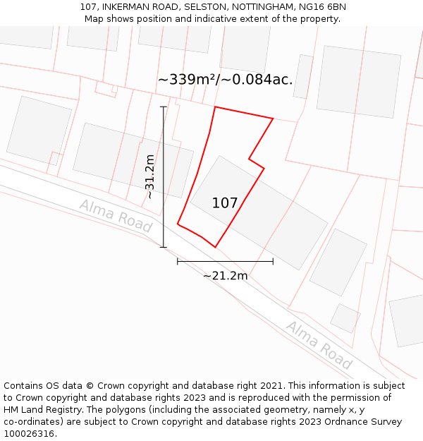 107, INKERMAN ROAD, SELSTON, NOTTINGHAM, NG16 6BN: Plot and title map