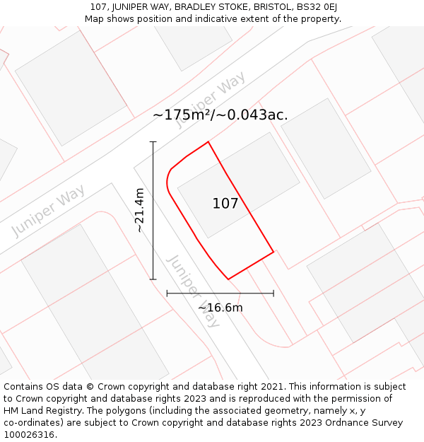 107, JUNIPER WAY, BRADLEY STOKE, BRISTOL, BS32 0EJ: Plot and title map
