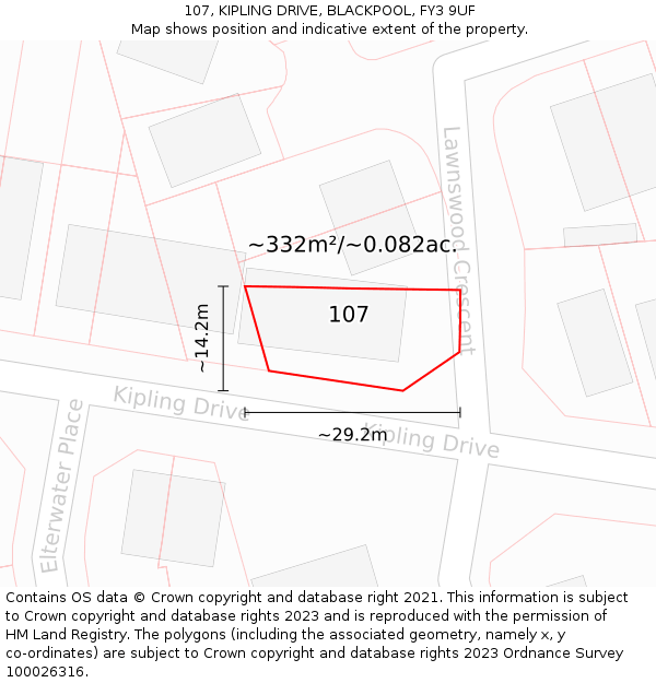 107, KIPLING DRIVE, BLACKPOOL, FY3 9UF: Plot and title map
