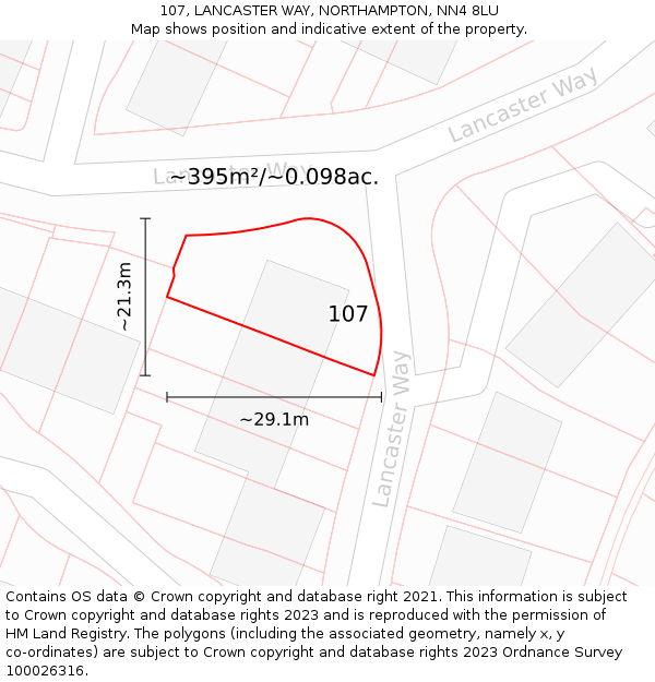 107, LANCASTER WAY, NORTHAMPTON, NN4 8LU: Plot and title map
