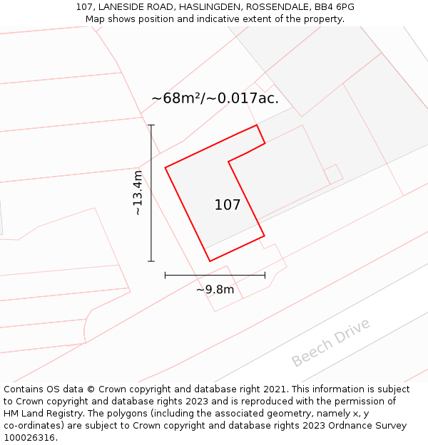 107, LANESIDE ROAD, HASLINGDEN, ROSSENDALE, BB4 6PG: Plot and title map