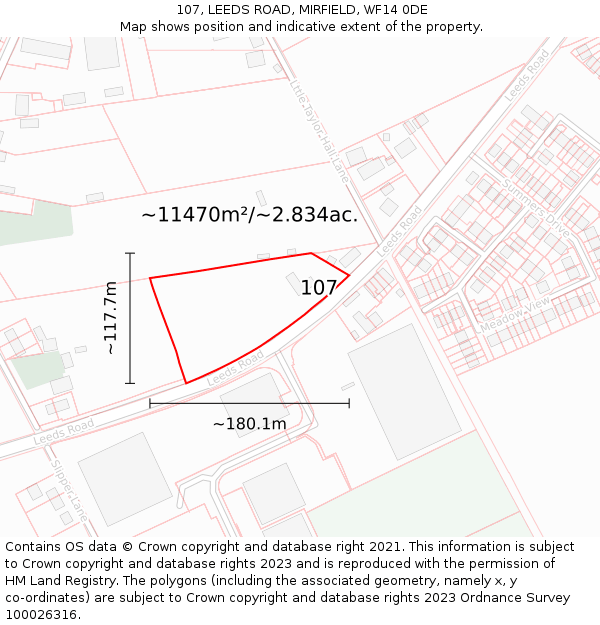 107, LEEDS ROAD, MIRFIELD, WF14 0DE: Plot and title map