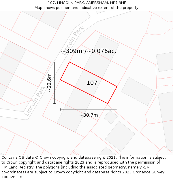 107, LINCOLN PARK, AMERSHAM, HP7 9HF: Plot and title map