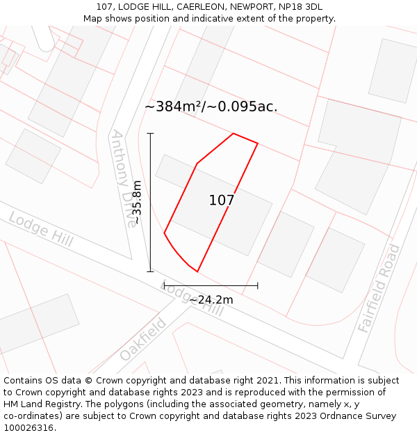 107, LODGE HILL, CAERLEON, NEWPORT, NP18 3DL: Plot and title map