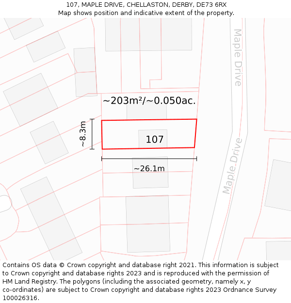 107, MAPLE DRIVE, CHELLASTON, DERBY, DE73 6RX: Plot and title map