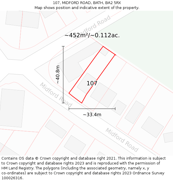 107, MIDFORD ROAD, BATH, BA2 5RX: Plot and title map