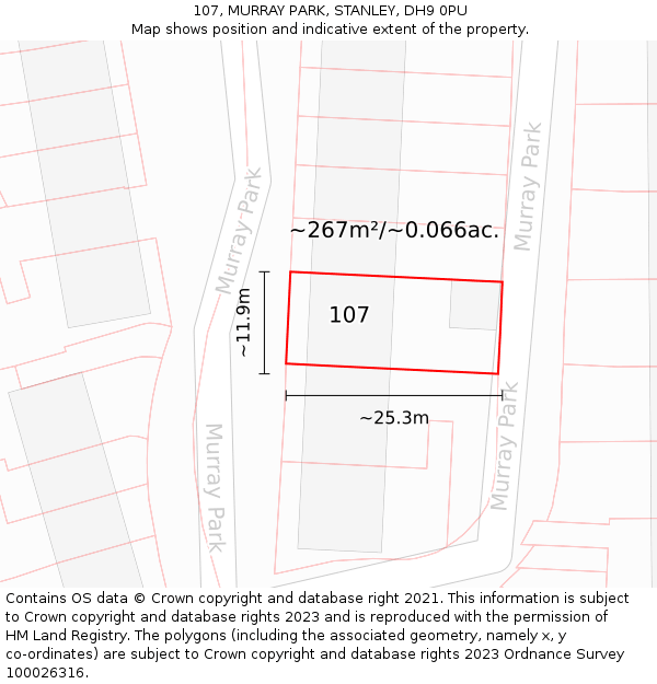 107, MURRAY PARK, STANLEY, DH9 0PU: Plot and title map