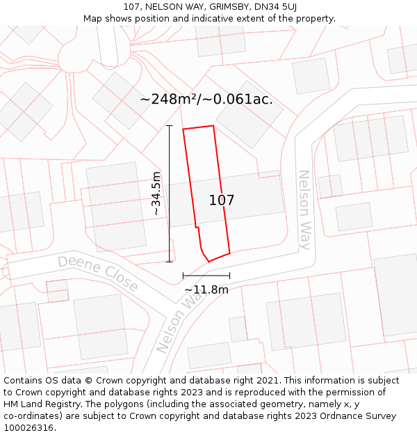 107, NELSON WAY, GRIMSBY, DN34 5UJ: Plot and title map