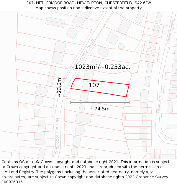 107, NETHERMOOR ROAD, NEW TUPTON, CHESTERFIELD, S42 6EW: Plot and title map