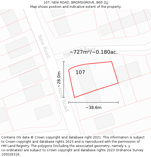 107, NEW ROAD, BROMSGROVE, B60 2LJ: Plot and title map