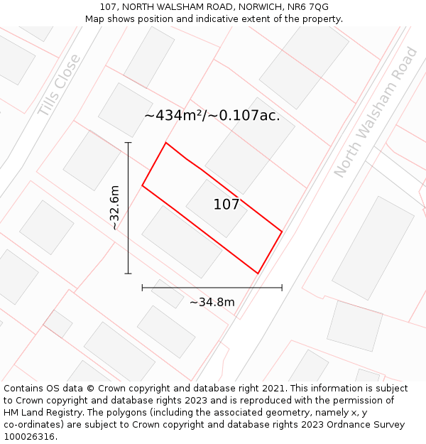 107, NORTH WALSHAM ROAD, NORWICH, NR6 7QG: Plot and title map