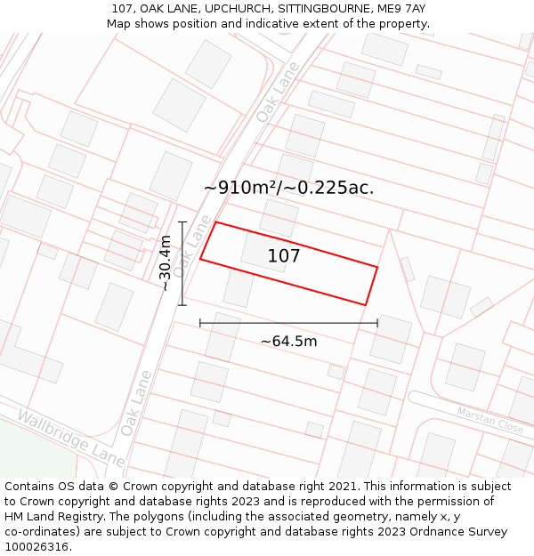107, OAK LANE, UPCHURCH, SITTINGBOURNE, ME9 7AY: Plot and title map