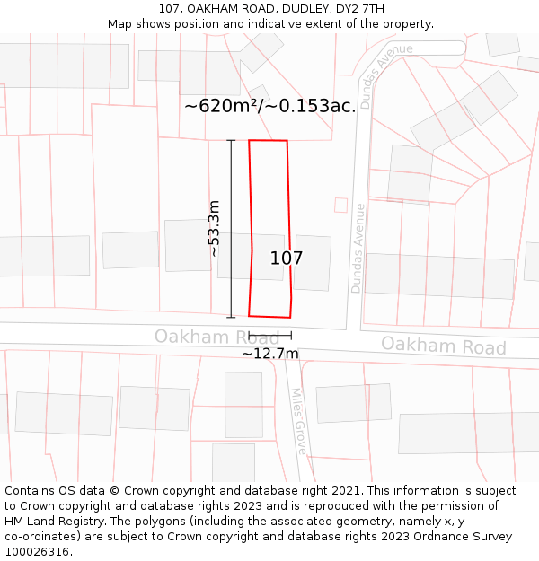 107, OAKHAM ROAD, DUDLEY, DY2 7TH: Plot and title map