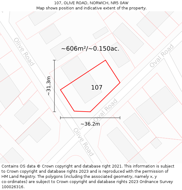 107, OLIVE ROAD, NORWICH, NR5 0AW: Plot and title map