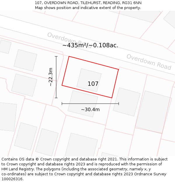 107, OVERDOWN ROAD, TILEHURST, READING, RG31 6NN: Plot and title map