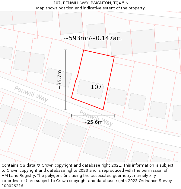 107, PENWILL WAY, PAIGNTON, TQ4 5JN: Plot and title map