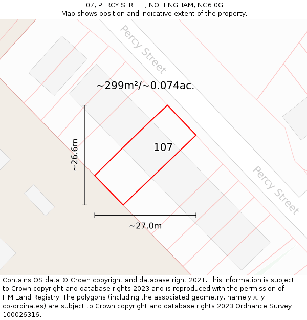 107, PERCY STREET, NOTTINGHAM, NG6 0GF: Plot and title map