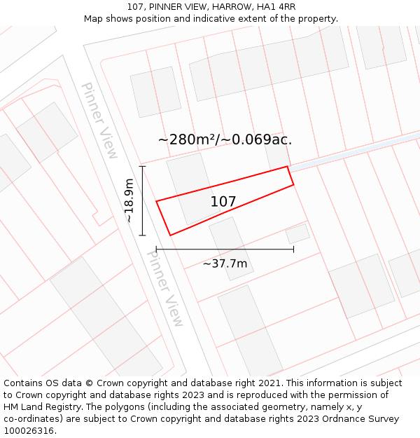 107, PINNER VIEW, HARROW, HA1 4RR: Plot and title map