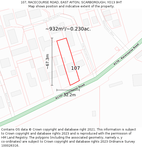 107, RACECOURSE ROAD, EAST AYTON, SCARBOROUGH, YO13 9HT: Plot and title map