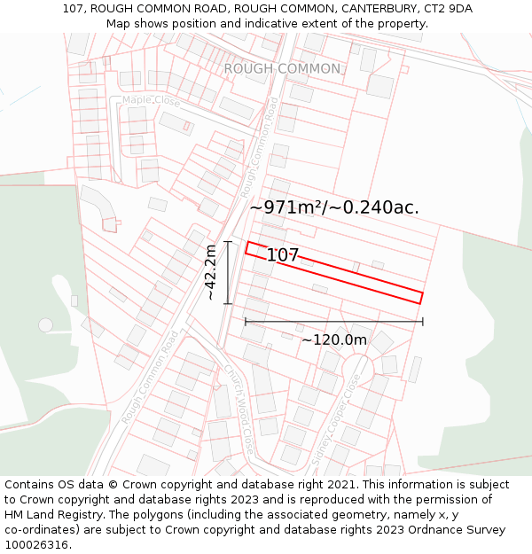 107, ROUGH COMMON ROAD, ROUGH COMMON, CANTERBURY, CT2 9DA: Plot and title map