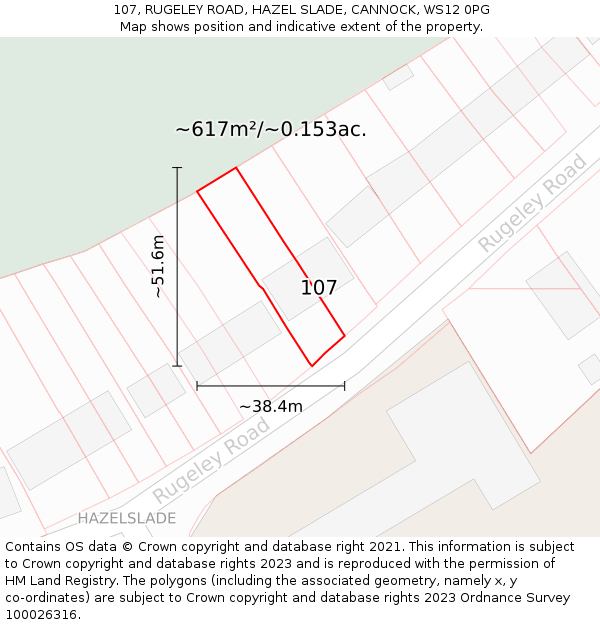 107, RUGELEY ROAD, HAZEL SLADE, CANNOCK, WS12 0PG: Plot and title map