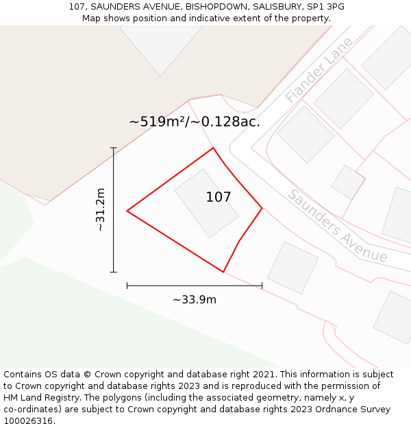 107, SAUNDERS AVENUE, BISHOPDOWN, SALISBURY, SP1 3PG: Plot and title map