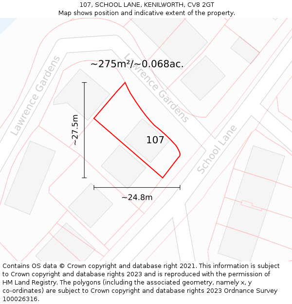 107, SCHOOL LANE, KENILWORTH, CV8 2GT: Plot and title map