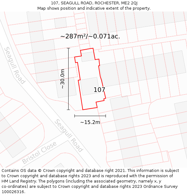 107, SEAGULL ROAD, ROCHESTER, ME2 2QJ: Plot and title map