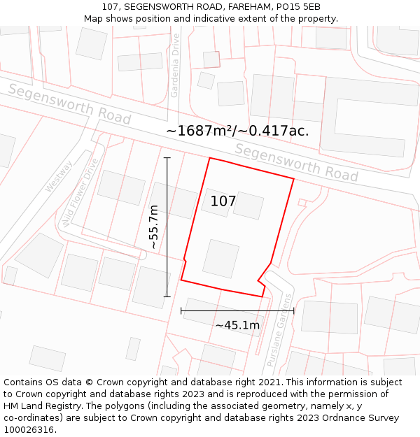 107, SEGENSWORTH ROAD, FAREHAM, PO15 5EB: Plot and title map