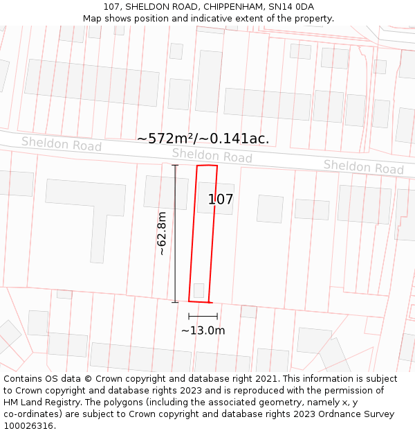 107, SHELDON ROAD, CHIPPENHAM, SN14 0DA: Plot and title map