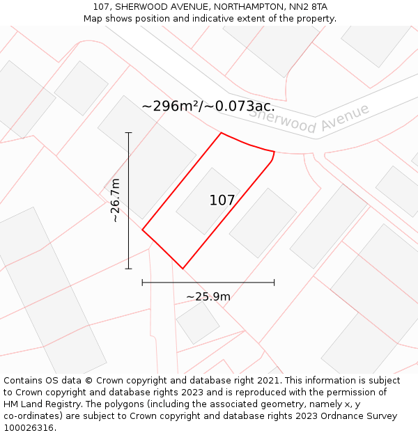 107, SHERWOOD AVENUE, NORTHAMPTON, NN2 8TA: Plot and title map