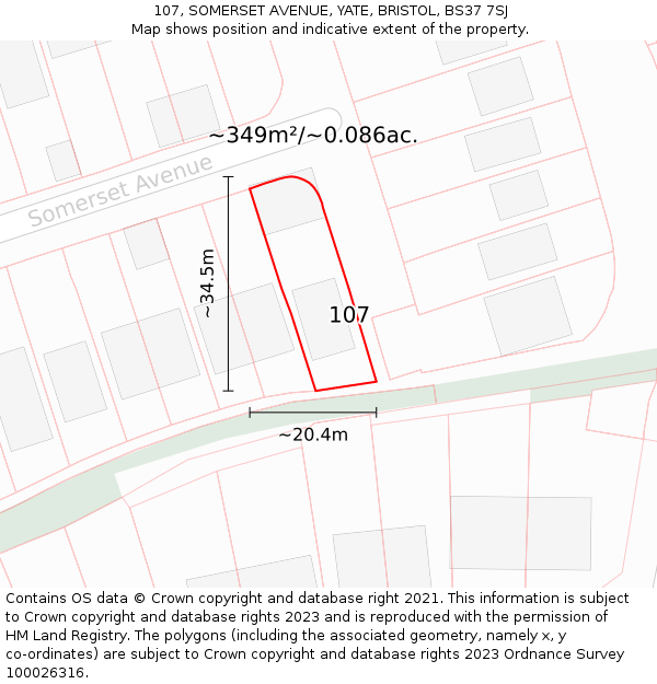 107, SOMERSET AVENUE, YATE, BRISTOL, BS37 7SJ: Plot and title map